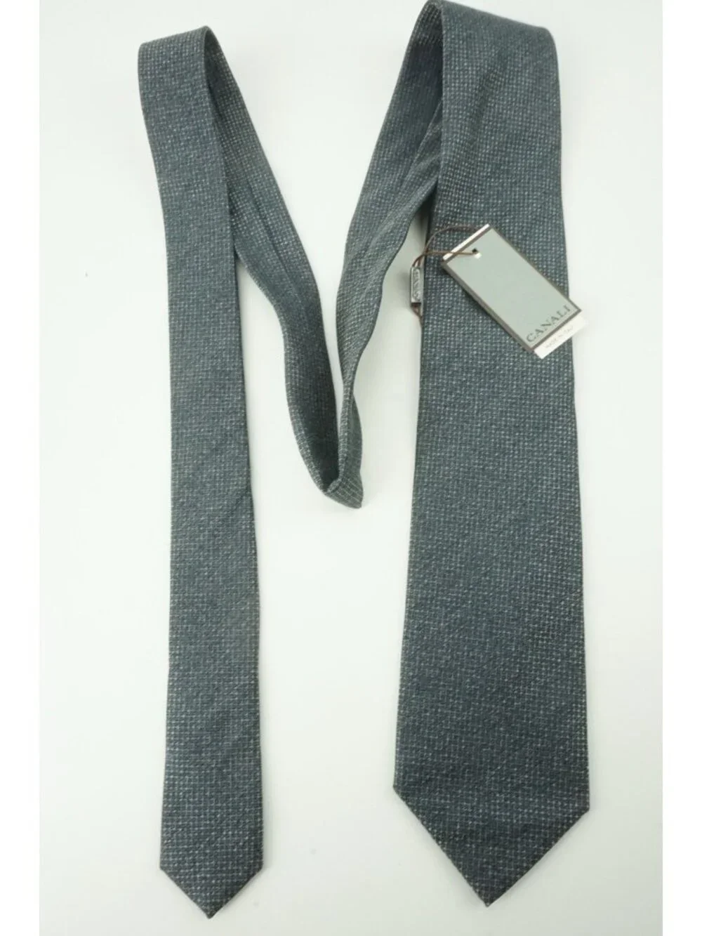 Canali Solid Denim Silver Woven 100% Silk Tie Brand New With Tags